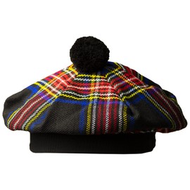 UMAM Scottish Traditional Tam o' Shatner Acrylic Wool Tammy Hat Flat Bonnet Kilt Many Tartans, Black Stewart 002tcp, One Size