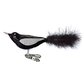 Jingle Bells Lauscha Glass Bird Shiny Black with Feathers