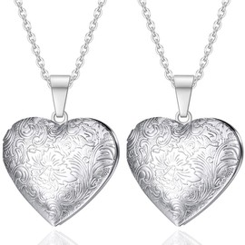 Kawailay 2 Pieces Open Locket Necklace Pictures Photo Pendant Chain Stainless Steel Amulet Necklace for Women, Stainless Steel