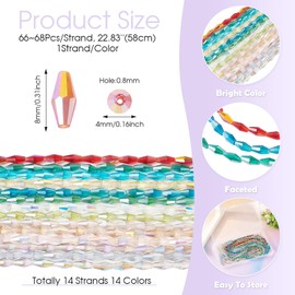 Beadthoven 924pcs Faceted Glass Long Bicone Beads 8x4mm Transparent AB Color Glass Crystal Beads Loose Spacers Bicone Gem Beads Strands for DIY Bracelet Necklace Earrings Jewelry Making Crafting