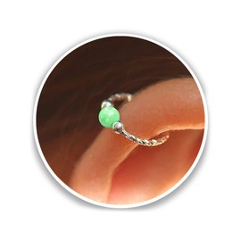 Cartilage Earring Hoop - 20G Sterling Silver helix piercing ear ring - Green opal cartilage earring, silver cartilage hoop