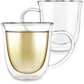Teabloom Double Walled Borosilicate Glasses – Set of 2 Insulated Glass Cups for Tea, Coffee and More - 8 oz / 240 ml – Canterbury Bells Collection