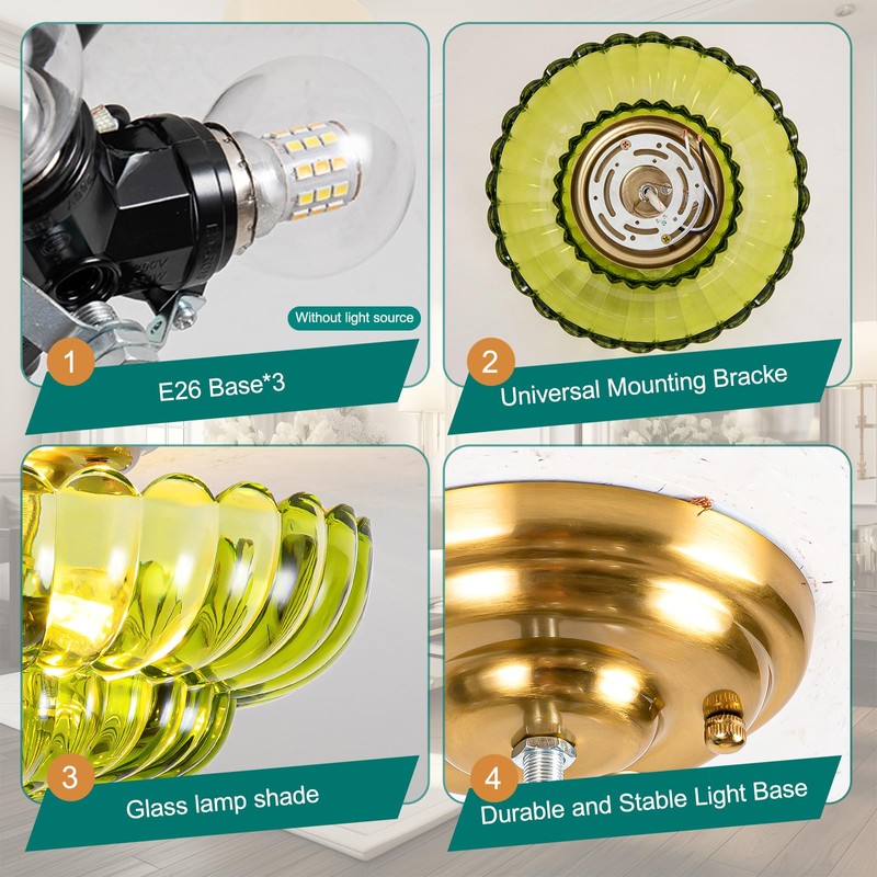 JERANDO Semi Flush Mount Ceiling Light, Modern Gold Ceiling Light