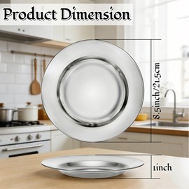 ZAVOOS 24 Pack Stainless Steel Dinner Plates, 8 Inch Metal Lightweight Unbreakable Camping Dishes, Round Reusable Serving Platter Feeding Tray for Home, Picnic, BBQ, Dishwasher Safe