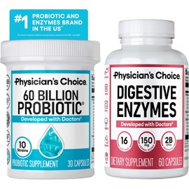 Physician's CHOICE Paquete avanzado para la salud intestinal: 60 mil millones de probióticos (30 unidades) + 60 enzimas digestivas (60 unidades) para la salud digestiva, intestinal e inmunitaria. Favo