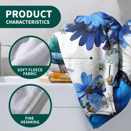 GAIIIIYOU Blue Wildflowers Butterfly Bath Towel - Daisy Floral Beach Towels Microfiber Coral Velvet Towel for Bathroom Swimming Pool