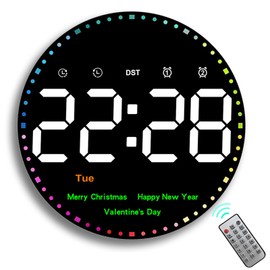 Wall Clock, 10 Inch Digital Wall Clock, Large LED Wall Clocks with Multifunctional Remote Control, Modern Wall Clock with Timer, Countdown, Temperature, Day, Date and 2 Alarms for Living Room,