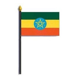 Ethiopia Flag Rayon On Staff 4 in. x 6 in.