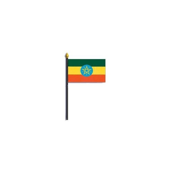 Ethiopia Flag Rayon On Staff 4 in. x 6 in.