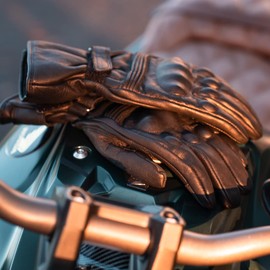 Harssidanzar Winter Motorcycle Gloves,Mens Long Gauntlet Leather Full Finger Touchscreen Thermal Lined with Thinsulate Waterproof Motorcycles Gloves KM048,Black, Size S