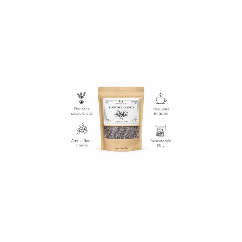 Herbolaria Selecta Flor de Lavanda Seca Natural, 50 G, Aroma