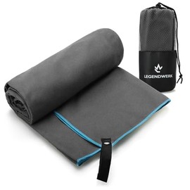 Legendwerk® microfiber towel 160 x 80 cm - quick-drying & lightweight - bath towel for fitness, sauna, travel & beach - sports towel with snap fastener loop & bag for storage