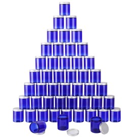 IHDYPPEW 48 Pack 8 OZ Blue Plastic Jars with Lids, Empty plastic Mason Jars, Plastic Cosmetic Jars with Lids for Cream, Body Butters, Moisturizers, Candy, Beads, Samples (Blue Clear)