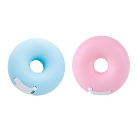 2 Pieces Tape Dispensers Donut Shape Tape Dispensers Donut Invisible Tape Cutter Tape Organizer Portable Roll Tape Holder for Office Supply(Blue, Pink)