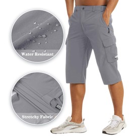 EKLENTSON Mens Below Knee Casual Shorts Athletic Summer Fishing Capri Hiking Long Shorts with Pockets Light Grey 32