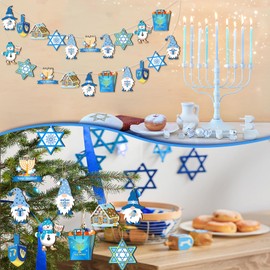 30 Pieces Hanukkah Gnomes Ornaments Wooden Chanukah Menorah Hanging Signs with Rope Hexagram Star of David Wood Crafts Dreidel for Holiday Party Jewish Home Living Room Wall Decorations, 10 Styles