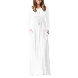 VIISHOW Women's Long Sleeve Loose Plain Maxi Dresses Casual Long Dresses with Pockets(White,2X-Large)