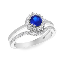 Tuscany Silver Women's Sterling Silver Rhodium Plated Blue and White CZ Double Band Ring #Q