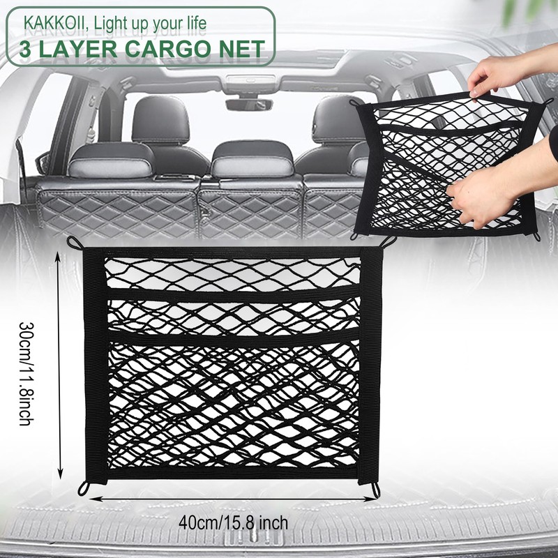 KAKKOII 3 Layer Small Cargo Net,Cargo Storage Pocket Net, Mesh