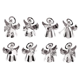 EDZARD Set of 8 Angels with Instruments, Christmas Tree Pendants, silver plated with golden wings, Height 5 cm