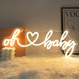 Oh Baby Neon Sign for Wall Decor, Baby Shower Neon Sign for Backdrop,Neon Light Led Sign with Dimmer, Warm Room Decor for Bedroom Wall, Warm Wall Decoration USB Powered with Switch