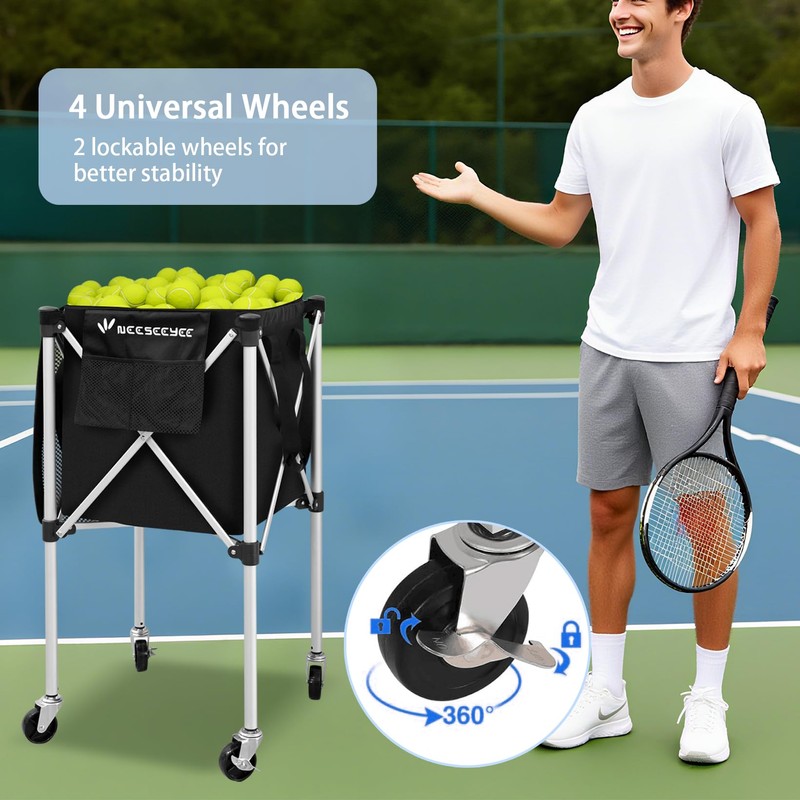 Sturdy Pickleball Tennis Ball Hopper - Foldable Lightweight Tennis Cart