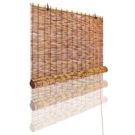 Tgzwme Reed Curtain, Bamboo Light Filtering Roller Shades,47" W x 71" H Retro Natural Roll Up Window Blind for Outdoor Indoor
