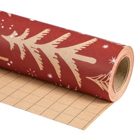 RUSPEPA Kraft Christmas Wrapping Paper Roll - Mini Roll - Red Christmas Tree Design for Holiday Gift Wrap - 17 Inches X 32.8 Feet