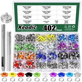Keadic 402Pcs 3/16 Inch (5mm) Multi-Color Metal Grommets with Installation Tools Assortment kit, Flowers Sewing Eyelets for Leather Fabric Clothing Belt Shoe Crafts Bag DIY Accessories (10 Colors)
