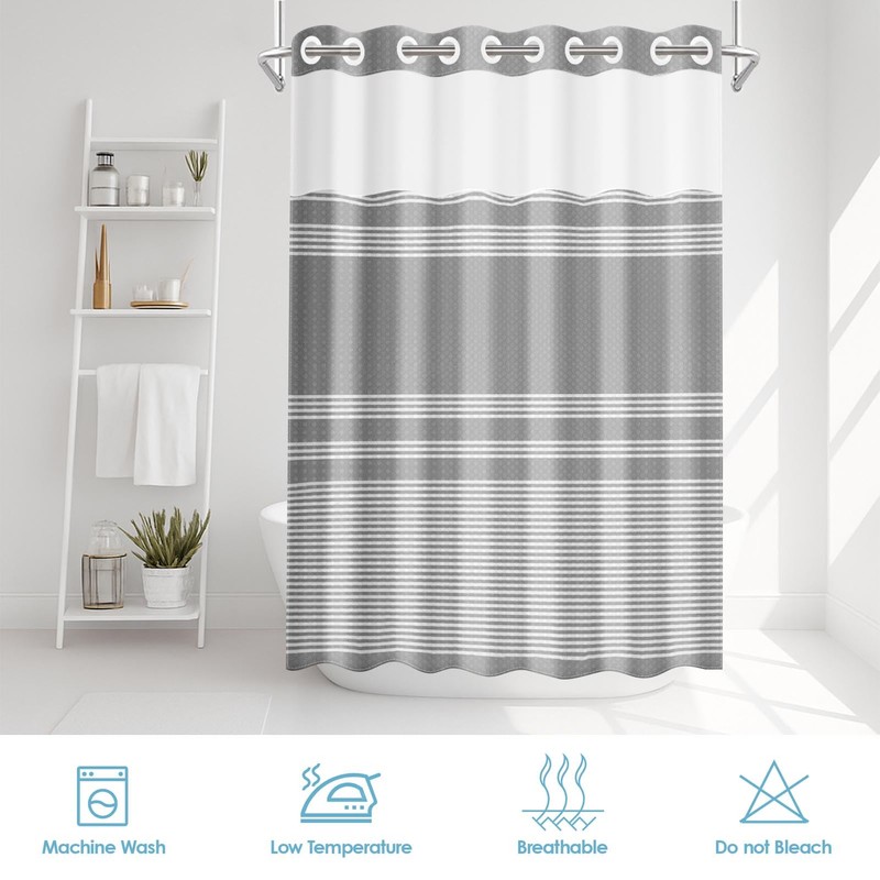 Nesphy No Hook Shower Curtain with Snap in Fabric Liner