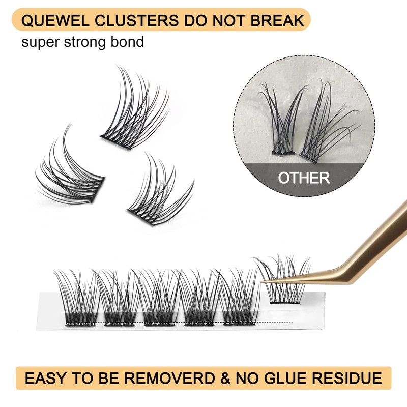 QUEWEL Individual Eyelashes, Individual Eyelash Clusters, Lashes, Natural C Curl,