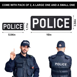 Police Patch with Hook and Loop Police Embroidered Patches Durable Fabric Police Patch for Police Vest Jacket Clothes Backpacks Hats White Large (25.5x9cm) and Small (12.8x4.5cm) – 1 Set (2 Pcs)