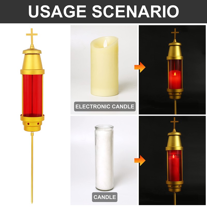 Cemetery Light Candle Holder, Grave Decorations Memorial Lantern with Crosses,