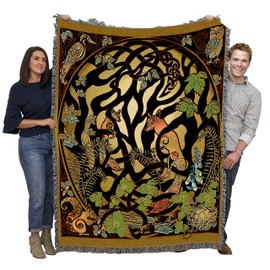 Pure Country Weavers Woodland Fox and Forest Animals by Jen Delyth - Celtic Design Blanket Throw Woven from Cotton - Made in The USA (72x54)