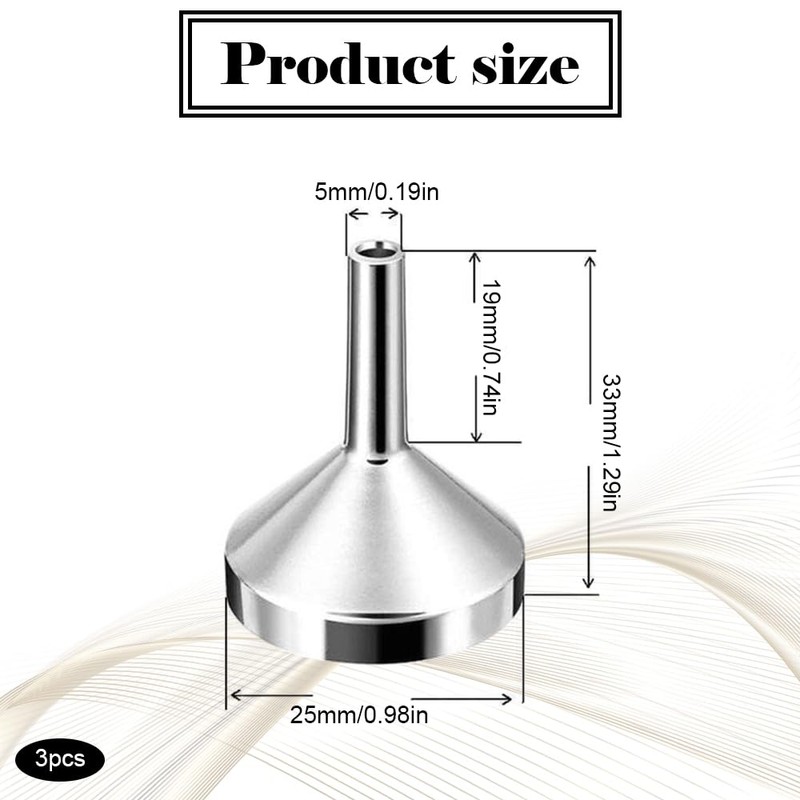 3-Piece Mini Funnel Set ，Silver Aluminum Tiny Funnels for Small