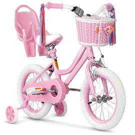 XJD Girls Bike for 2-12 Years Old Toddlers and Kids (Pink, 14 Inch with Training Wheels)