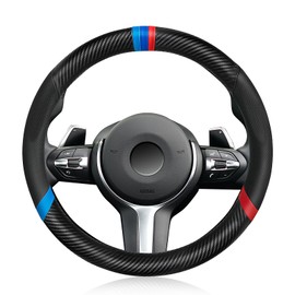 Carbon Fiber Steering Wheel Cover, Non-Slip and Sweat Absorbent, 15" Steering Wheel Covers for X5 X3 Men Women, Black