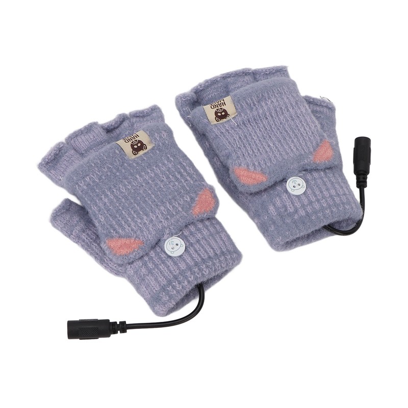 USB Heated Gloves Mitten Men Women Winter Knitted Fingerless Hand