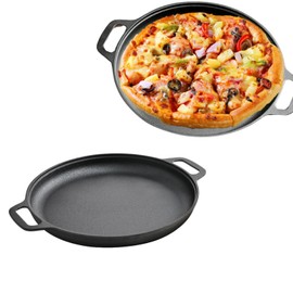 GOVNPJ Cast Iron Pizza Pan - 12 Inch Pre-Seasoned Cast Iron Pan for Oven, Stovetop & Grill - Perfect for Pizza, Bacon, Pancakes & More - Heavy Duty & Even Heat Distribution