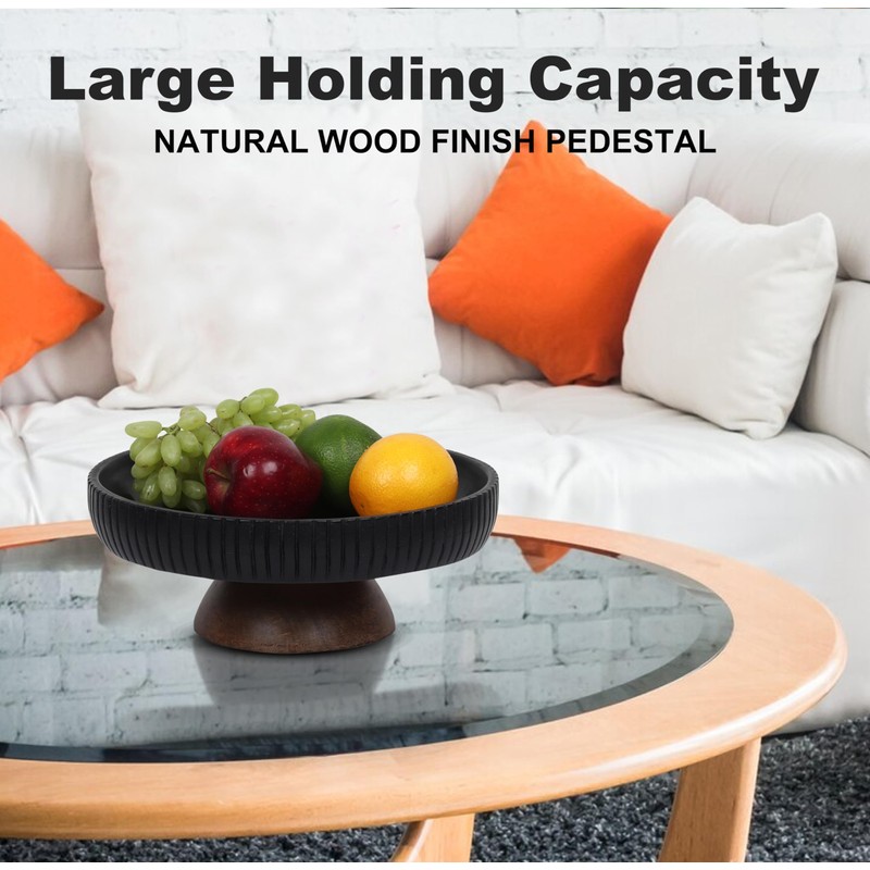 LAVAUK Mango Wood fruit bowl, Decorative black bowl with natural