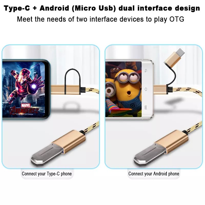 Universal 2 In1 Type C Micro USB Male To USB