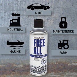 Free All Rust Eater Deep Penetrating Oil, 6 oz Aerosol – Loosens Rusted Bolts, Nuts, Pipe Connections & Locks – Industrial-Grade Rust Remover, Silicone-Free Formula, Safe for Paint & Plastic Surfaces