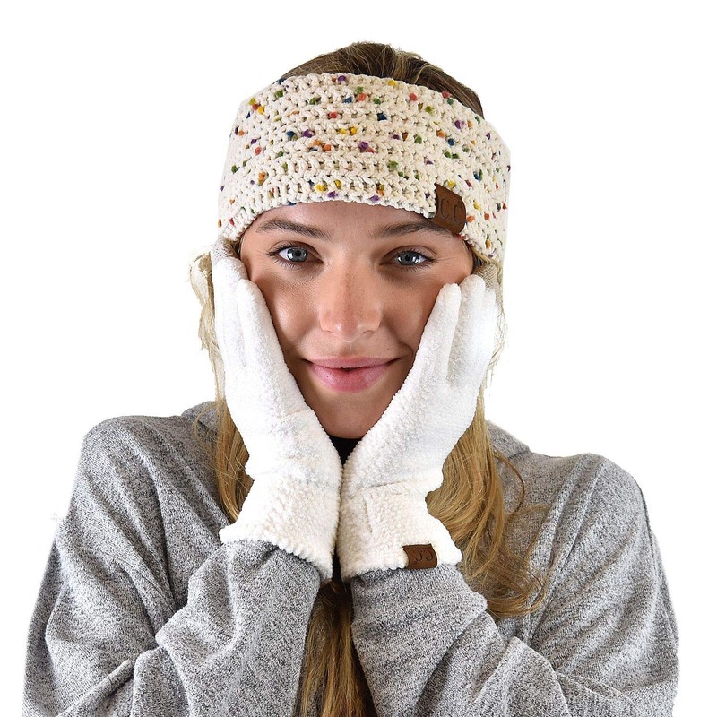 C.C Winter Warm Eco-Friendly Knit Chenille Touchscreen Texting Gloves, Ivory