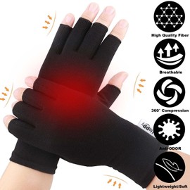 2 Pairs Arthritis Compression Gloves for Arthritis, Rheumatoid, Carpal Tunnel Pain, Driving,Typing Fingerless Gloves For Women Men, Rapid Recovery, Support Hand,Wrist and Joint (Pure Black, Small)