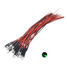 Vrabocry - 20 piezas de 12 voltios 3 mm, precableado, luz LED verde parpadeante, diodos emisores de 1.5 Hz, luz LED de un solo color, 7.9 pulgadas, CC 12 V, lente transparente, luces LED pequeñas,