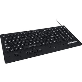 WetKeys "Rugged-Point Industrial-Grade Heavy-Duty Full-Size Washable Keyboard with Track-Pointer and ON/Off Switch (USB) (Black) | KBWKRC105SPi-BK