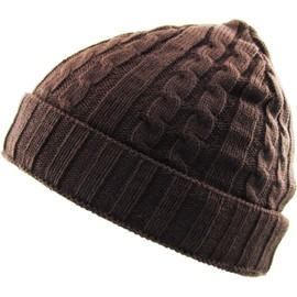 KBW-506F BRN Solid Striped Dotted Sherpa Fleece Short Beanie Skull Cap Men Women Winter Ski Hat