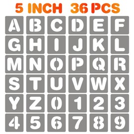 BAMIDELE 5 Inch Letter and Number Stencils, 36 Pcs Reusable Plastic Alphabet Spray Paint Stencils for Painting on Wood, Wall, Fabric, Rock, Chalkboard, Door Porch, Signage, DIY Craft Decoration