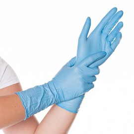 Franz Mensch Hygostar Safe Long Nitrile Gloves, Latex and Powder Free, Blue, 9/L, 30 cm, Pack of 100, Disposable Gloves, Extra Long and Robust, Long Shaft