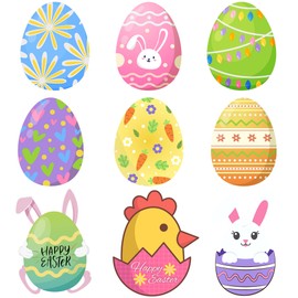 Lucleag 45 PCS Easter Egg Cutouts for Bulletin Board Decoration, Colorful Easter Egg Bunny Chick Cutouts for Easter Spring Classroom Bulletin Board School Egg Hunt Party Decoration